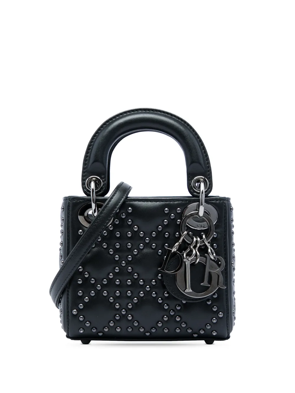 Christian Dior Pre-Owned 2022 Micro Lambskin Cannage Studded Supple Lady Dior satchel - Black