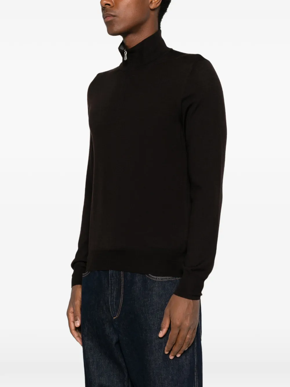 Gran Sasso Gebreid poloshirt met kwartrits en lange mouwen Bruin