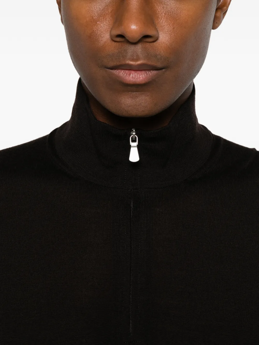 Gran Sasso Gebreid poloshirt met kwartrits en lange mouwen Bruin