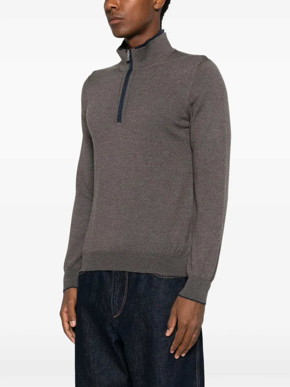 Gran Sasso Poloshirt met opstaande kraag kwartrits en lange mouwen Bruin
