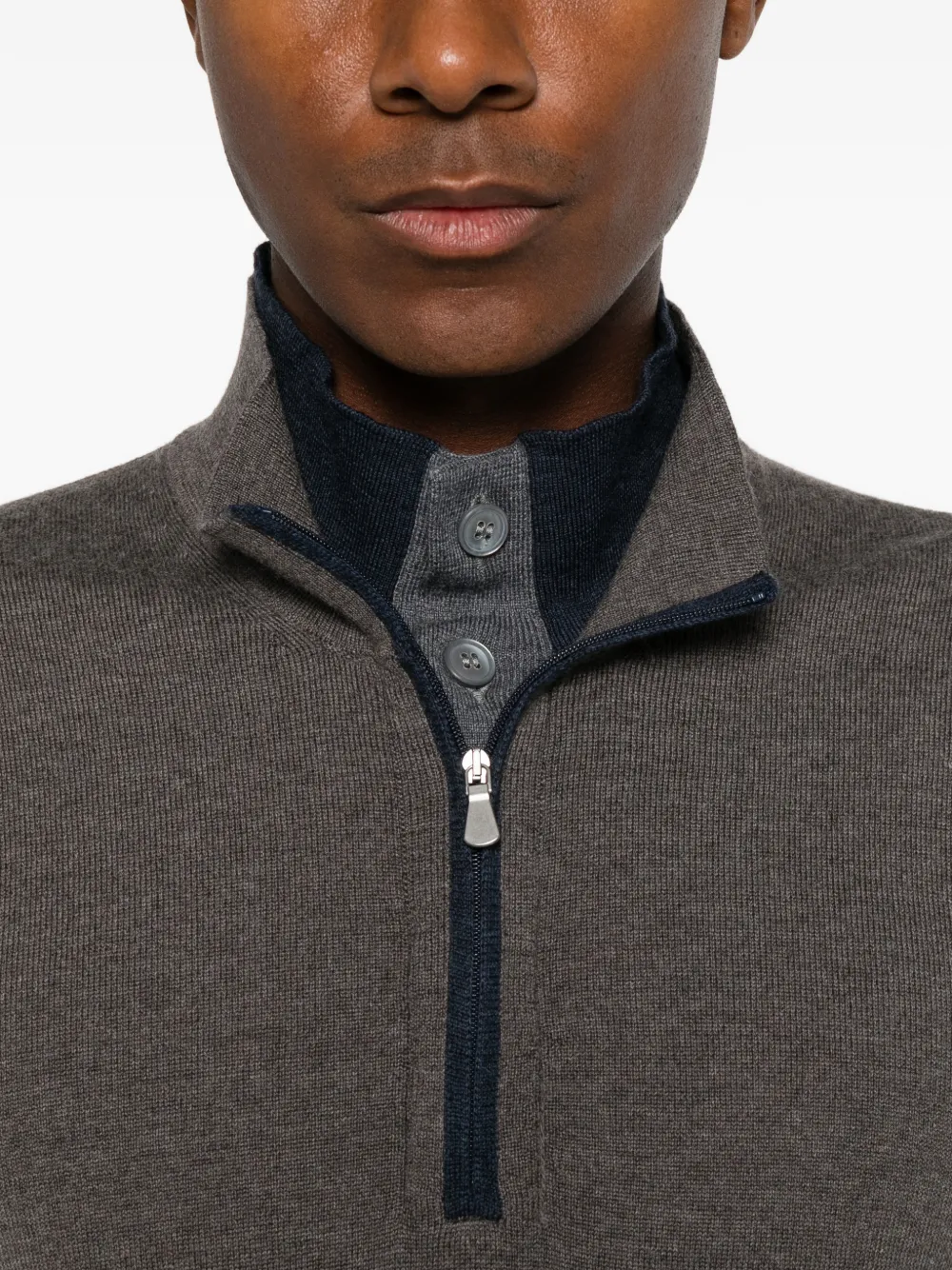 Gran Sasso Poloshirt met opstaande kraag kwartrits en lange mouwen Bruin