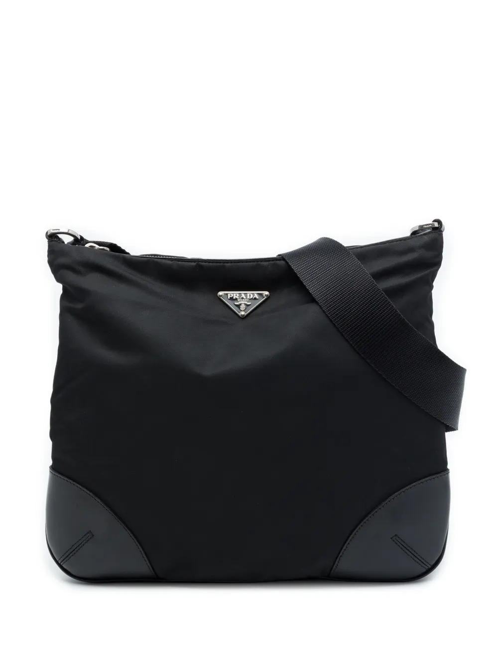 Prada Pre-Owned 2013-2026 Leather Trimmed Tessuto Zip Top crossbody bag - Nero