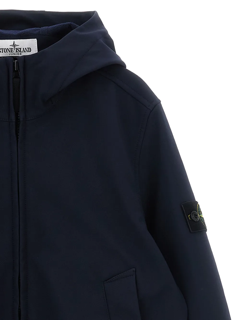 Stone Island Junior logo-patch hooded jacket Blauw