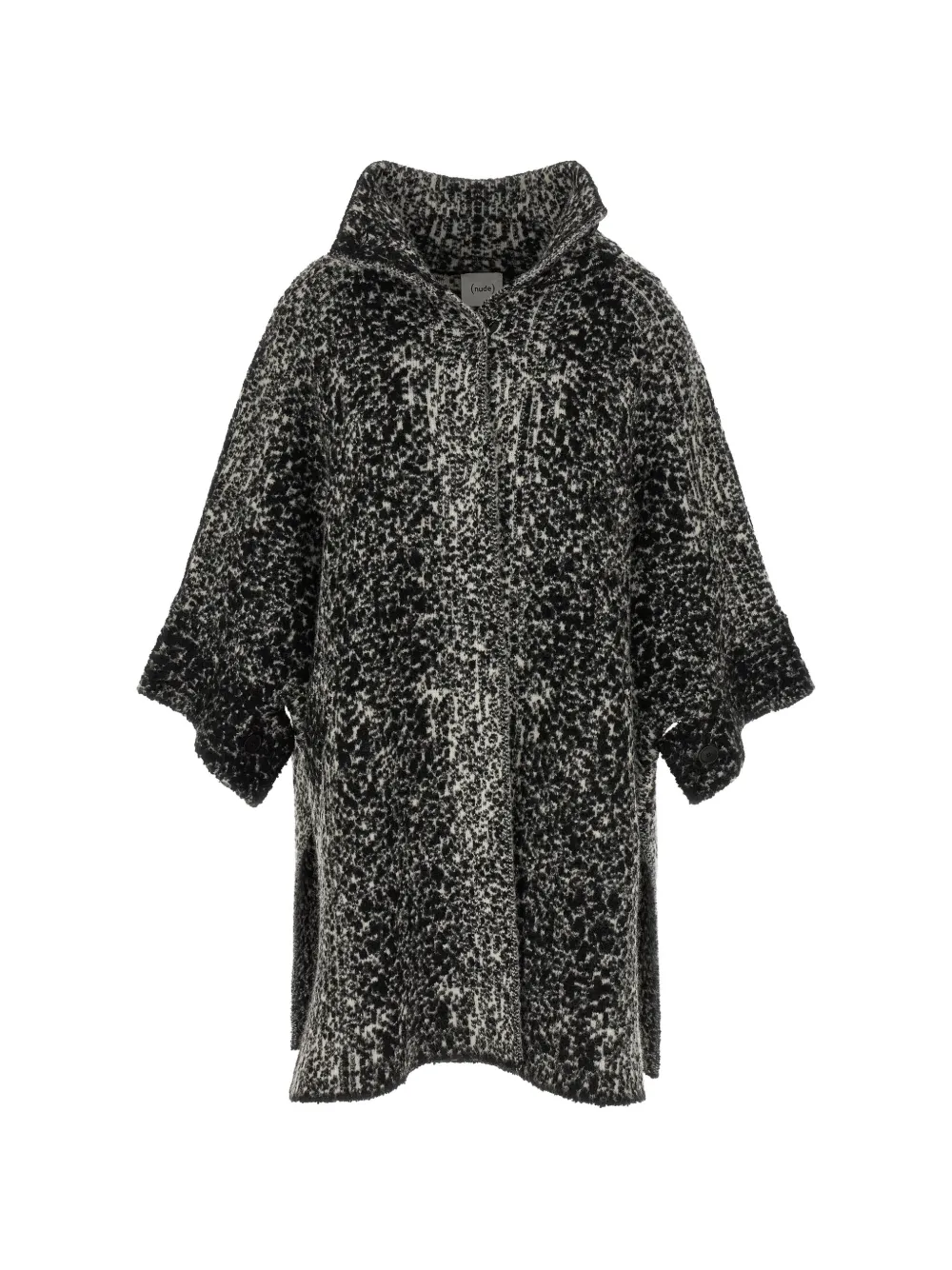 Nude bouclé funnel-neck coat - Schwarz