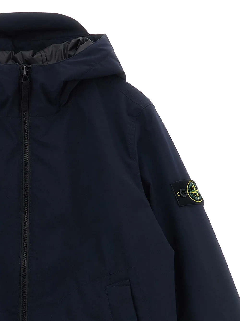 Stone Island Junior logo-patch hooded jacket Blauw