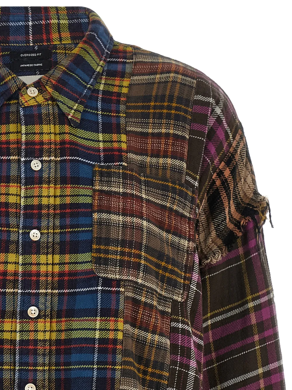 R13 Spliced Frayed-hem Patchwork Shirt in Blue, view 3