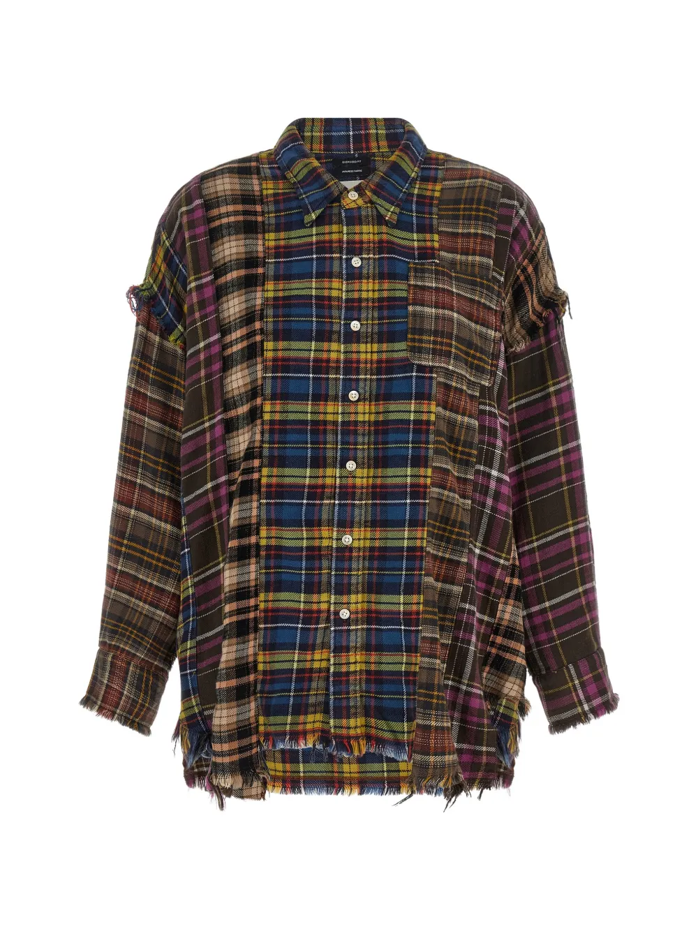 R13 Spliced Frayed-hem Patchwork Shirt in Blue