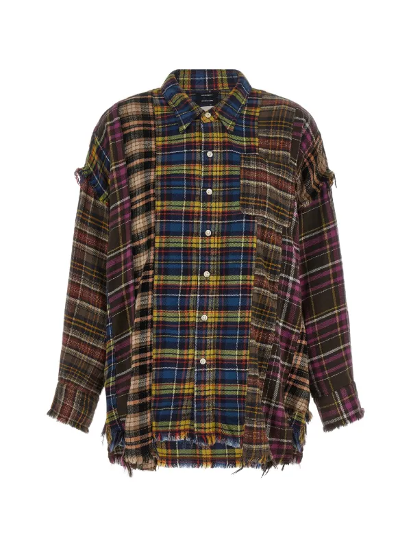 R13 Spliced Frayed-hem Patchwork Shirt in Blue