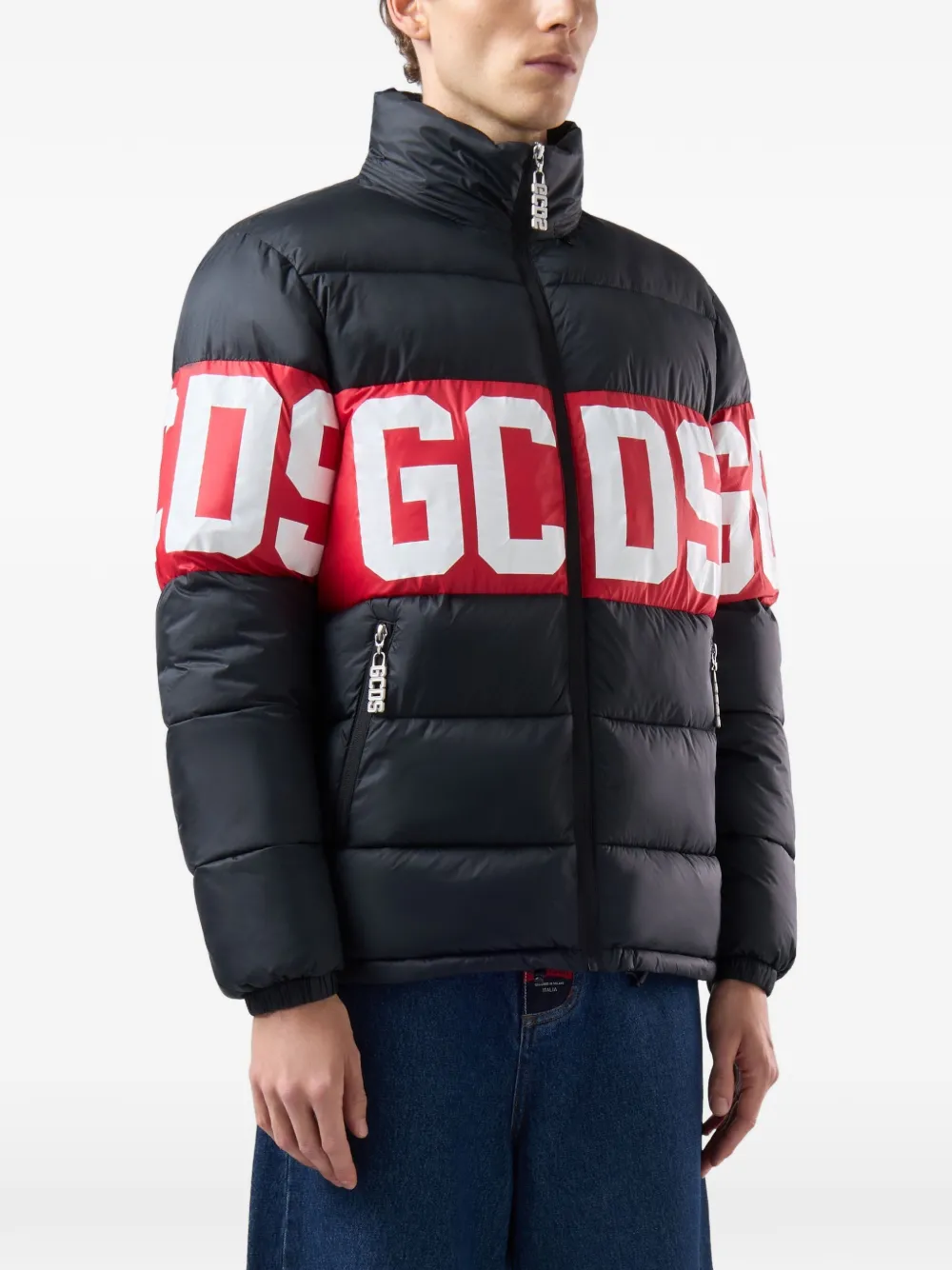 GCDS Gewatteerd donsjack met logo-band Zwart