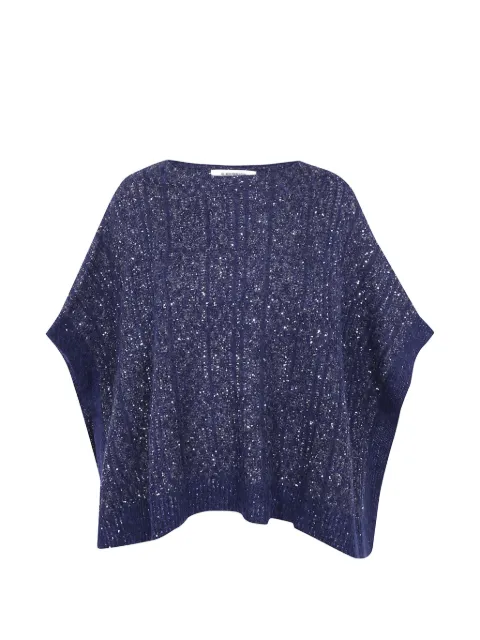D.Exterior sequin-embellished ribbed sweater