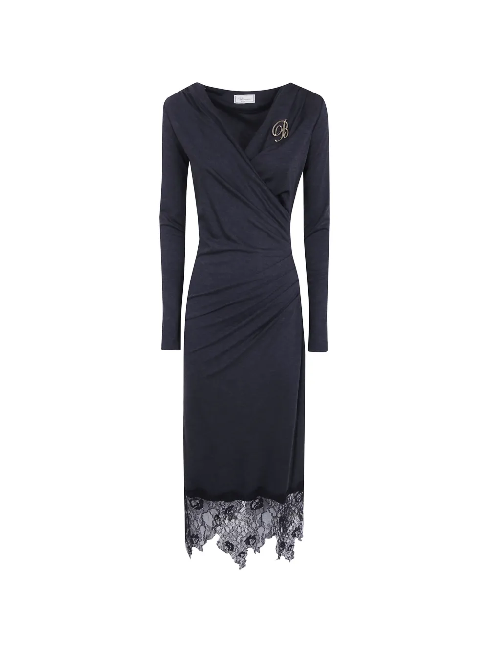 Blumarine lace-trim draped midi dress - Grau
