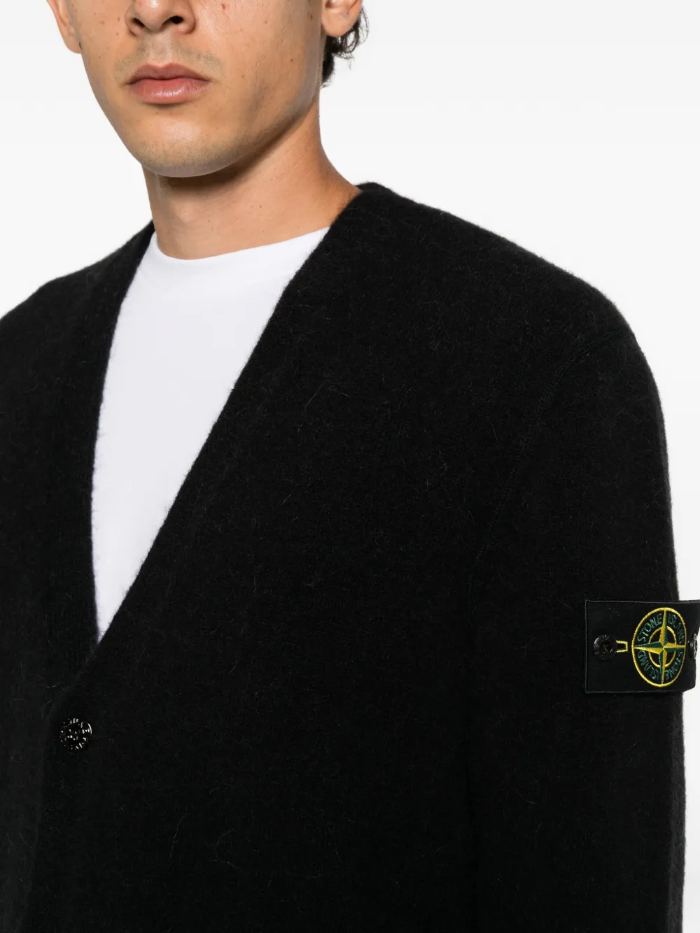 Stone Island logo-patch button-up cardigan Zwart
