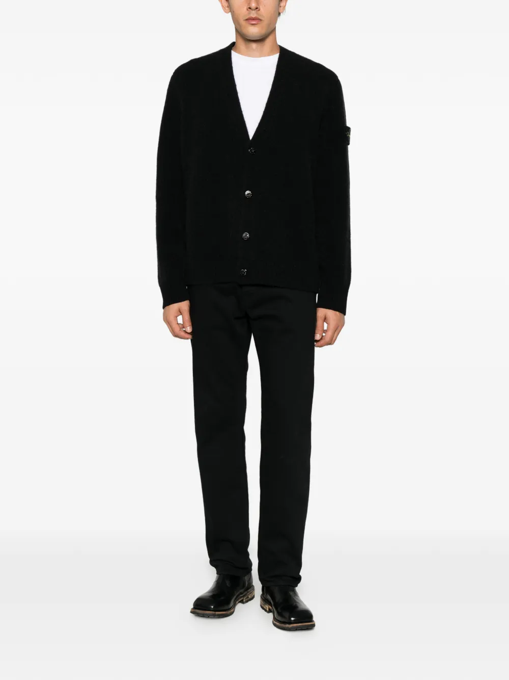 Stone Island logo-patch button-up cardigan Zwart