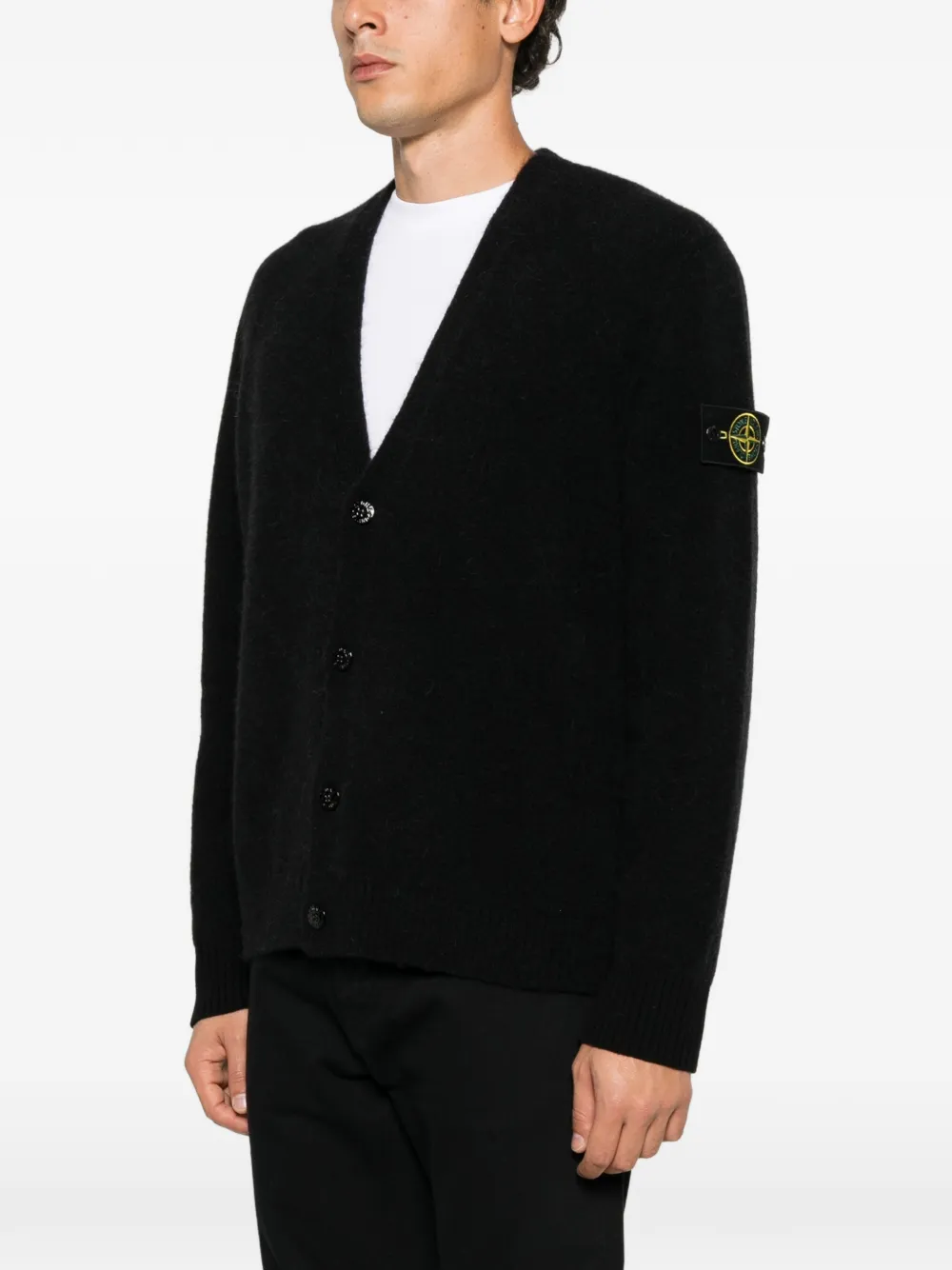 Stone Island logo-patch button-up cardigan Zwart