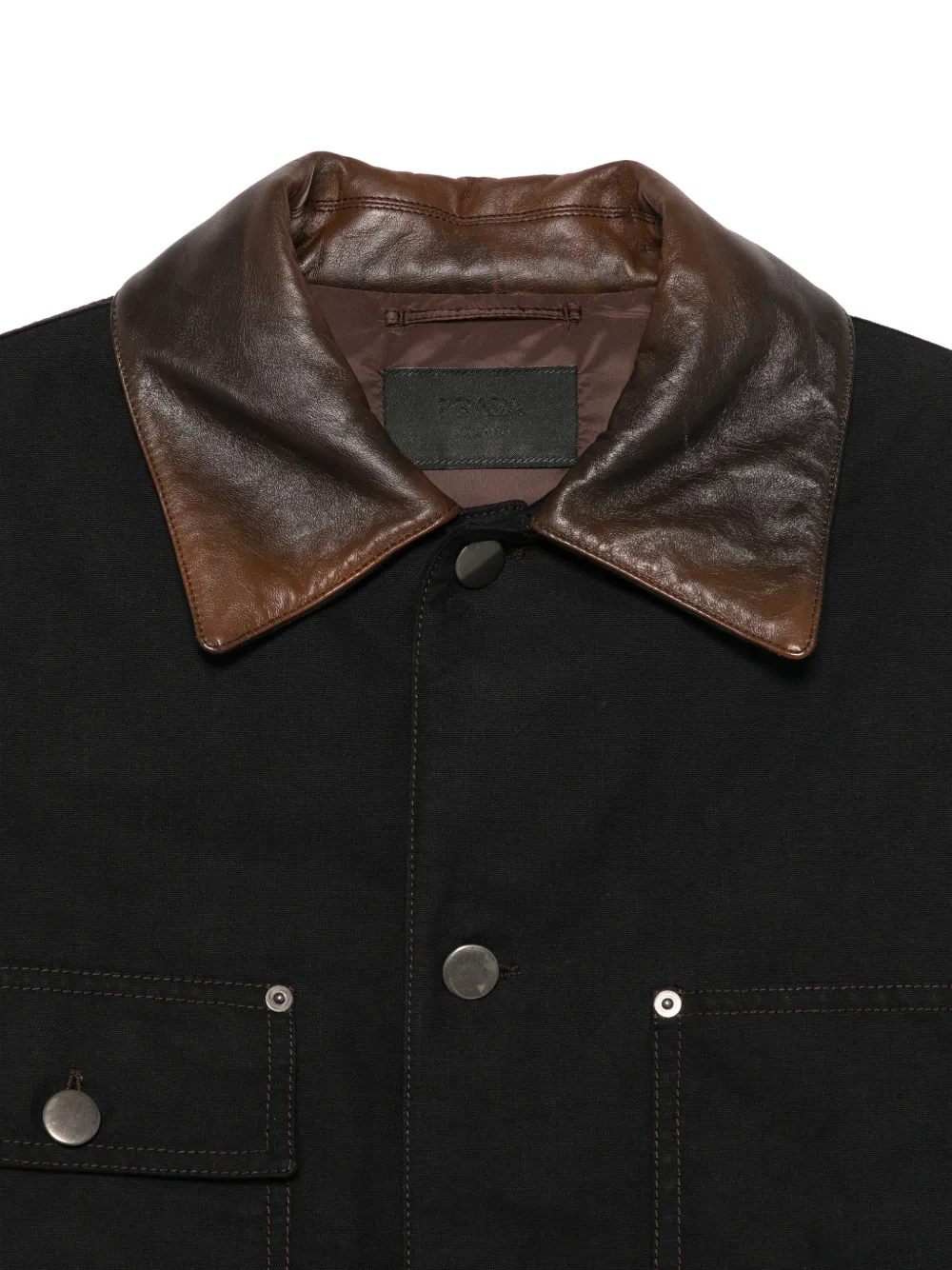 Prada button-up leather-collar jacket Zwart