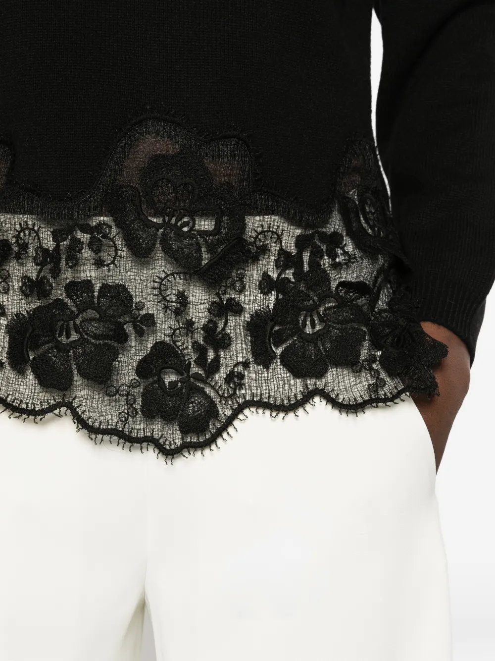 Fabiana Filippi lace-trim high-neck sweater Zwart