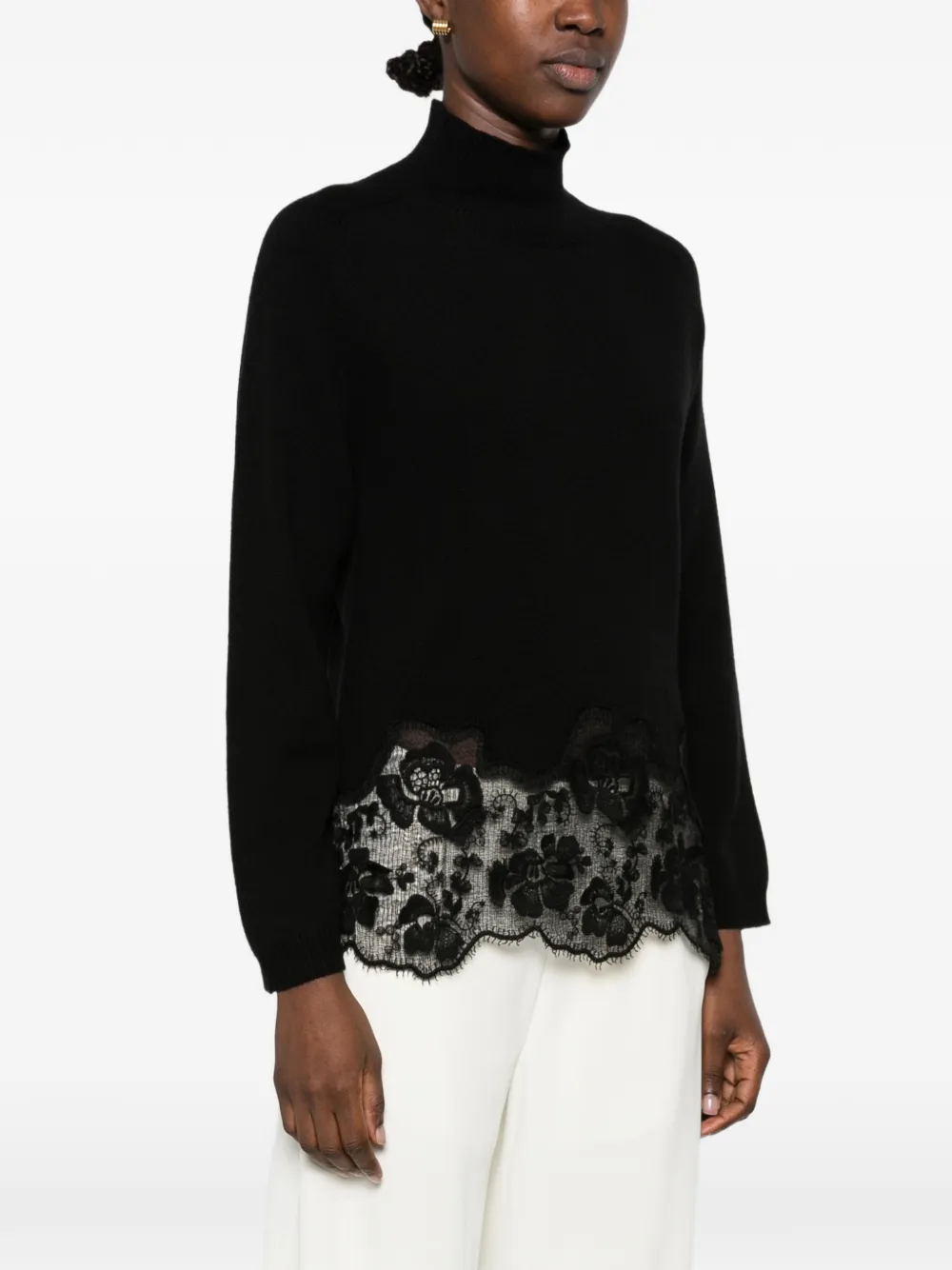 Fabiana Filippi lace-trim high-neck sweater Zwart