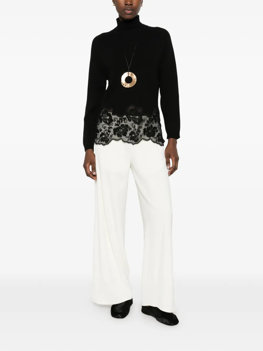 Fabiana Filippi lace-trim high-neck sweater Zwart