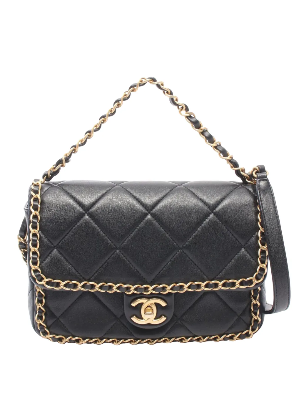 CHANEL Pre-Owned 2021-2026 Small CC Quilted Lambksin Chain Around Flap satchel - Nero