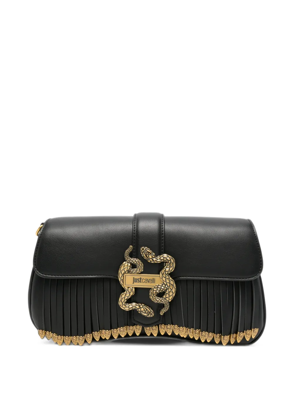 Just Cavalli snake-plaque pleated cross body bag - Nero