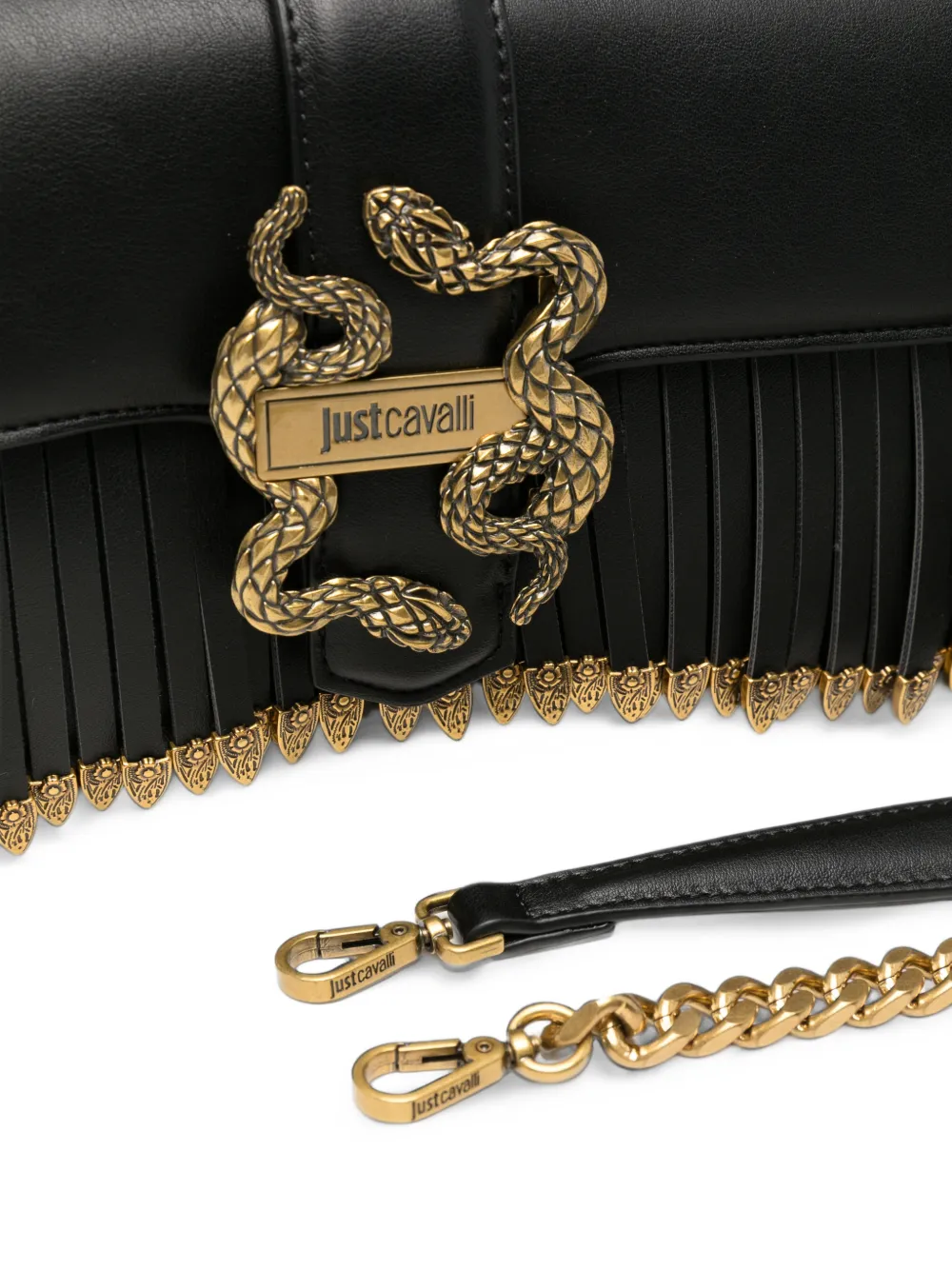 Just Cavalli snake-plaque pleated cross body bag Zwart