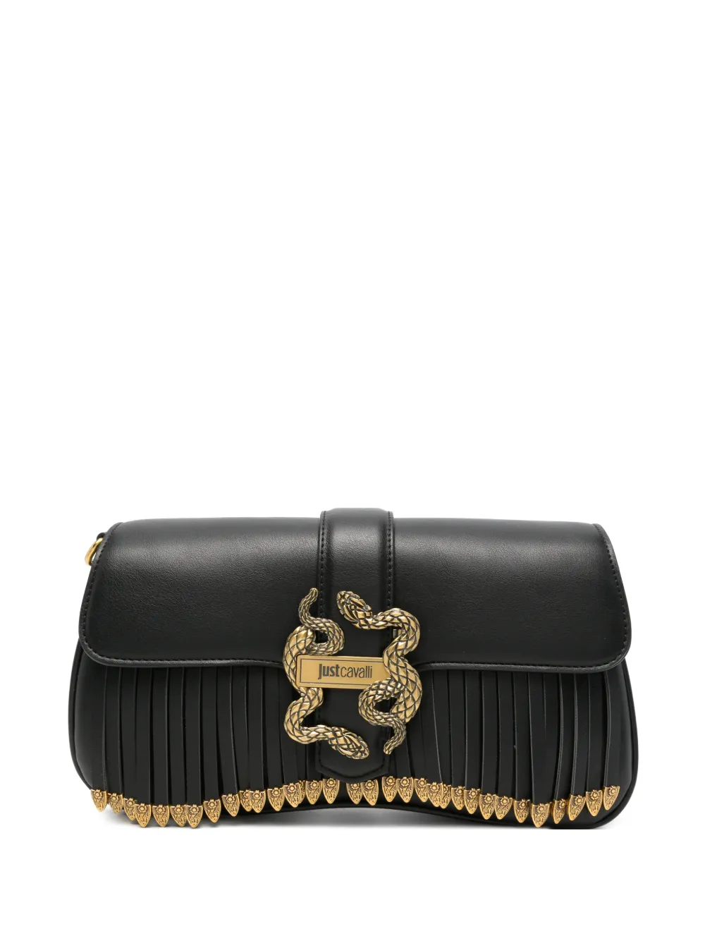 Just Cavalli snake-plaque pleated cross body bag - Nero