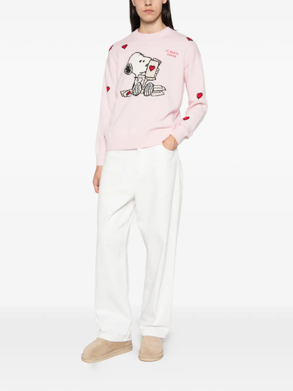 MC2 Saint Barth Snoopy heart-intarsia sweater Roze