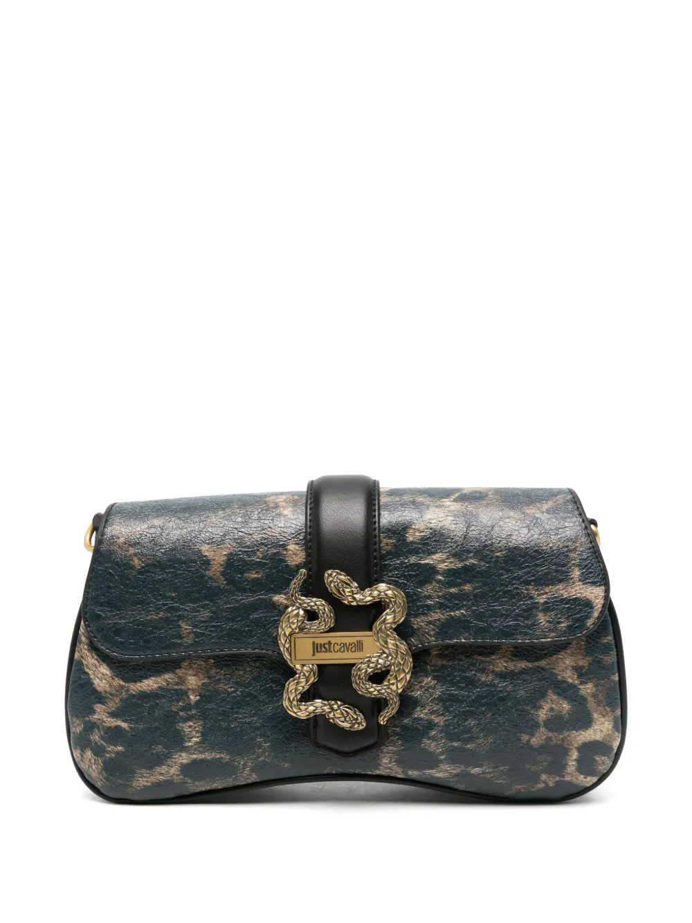 Just Cavalli Athena snake-plaque leopard-print shoulder bag Groen