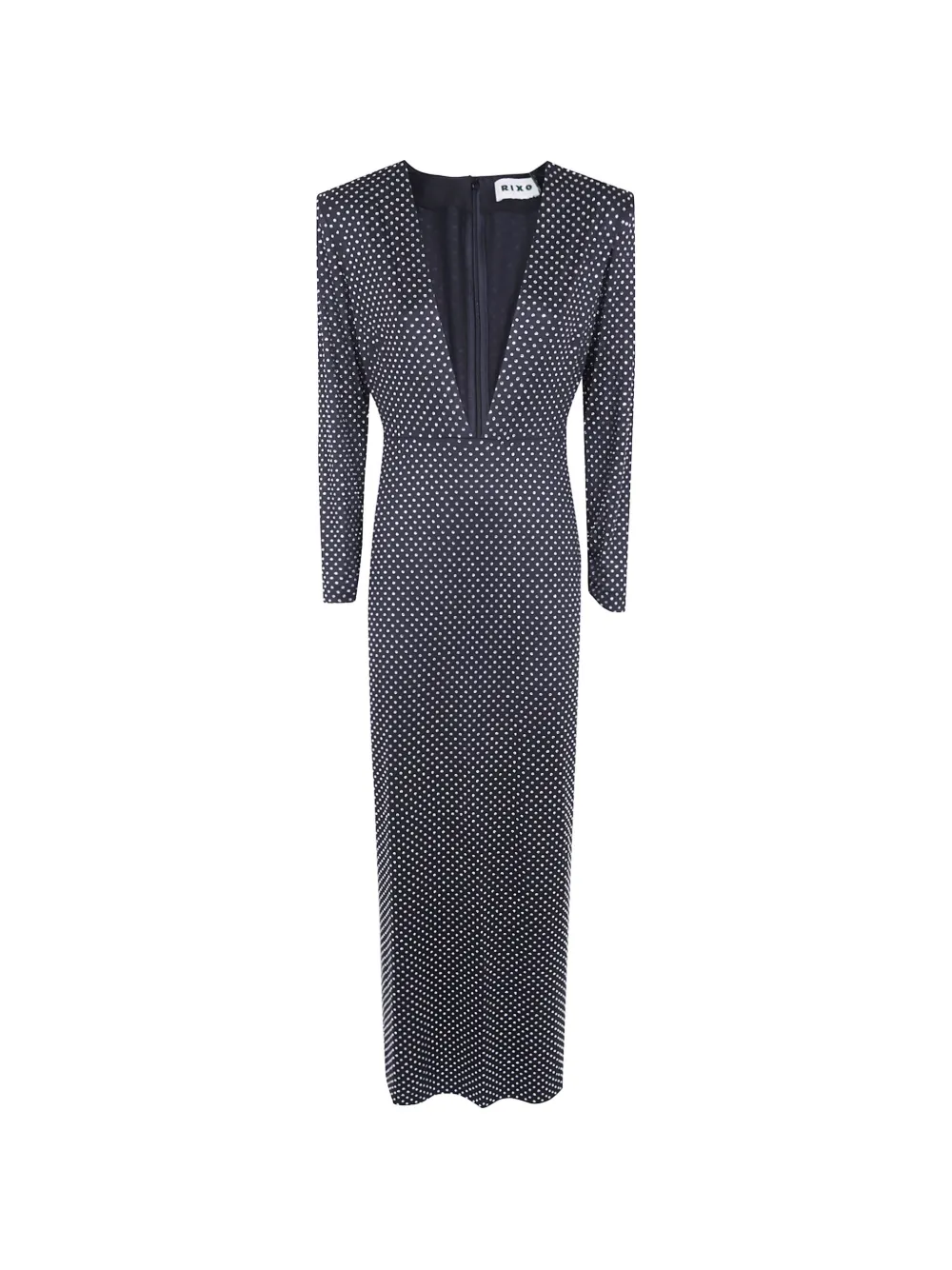 Rixo robe mi-longue en soie à ornements en cristal - Noir Rixo robe mi-longue en soie à ornements en cristal - Noir