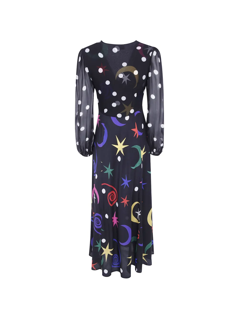 Rixo Zijden midi-jurk met print Zwart