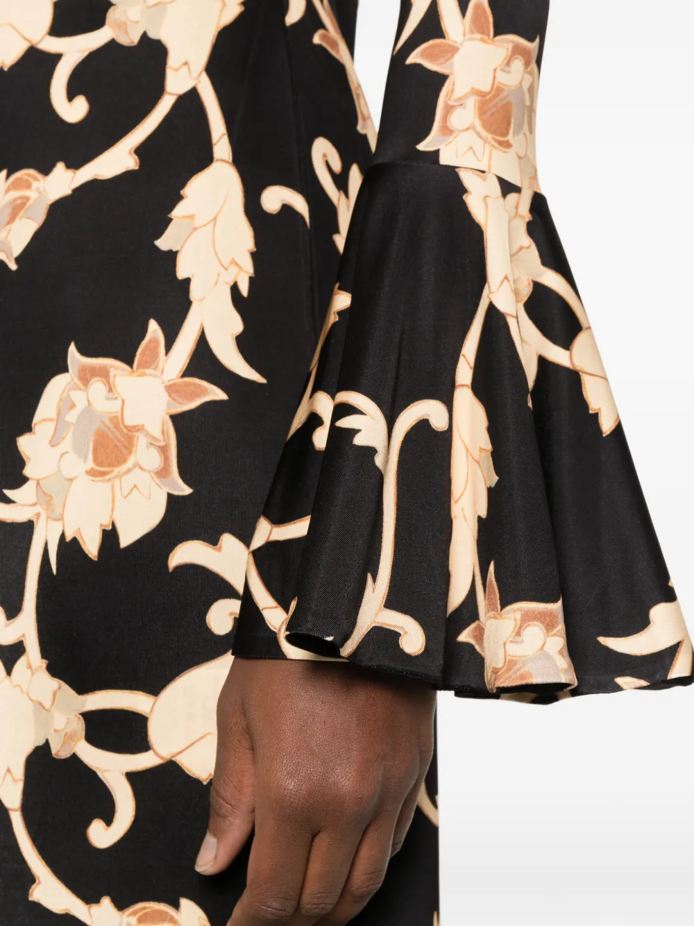 La DoubleJ Alba floral-print fluted-sleeve dress Zwart