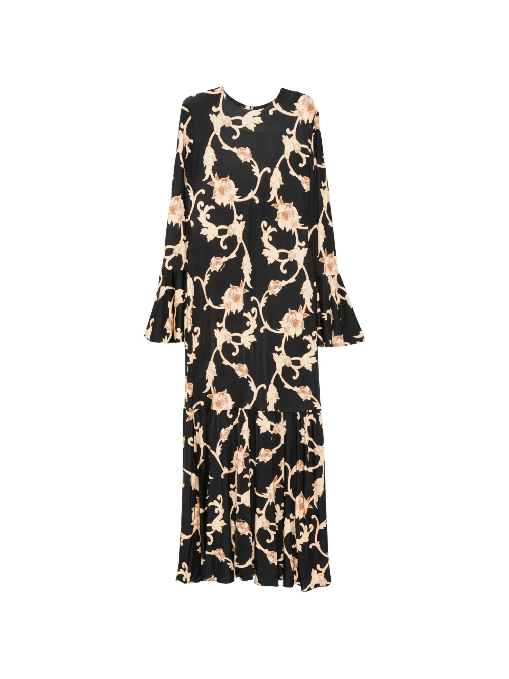 La DoubleJ Alba floral-print fluted-sleeve dress Zwart