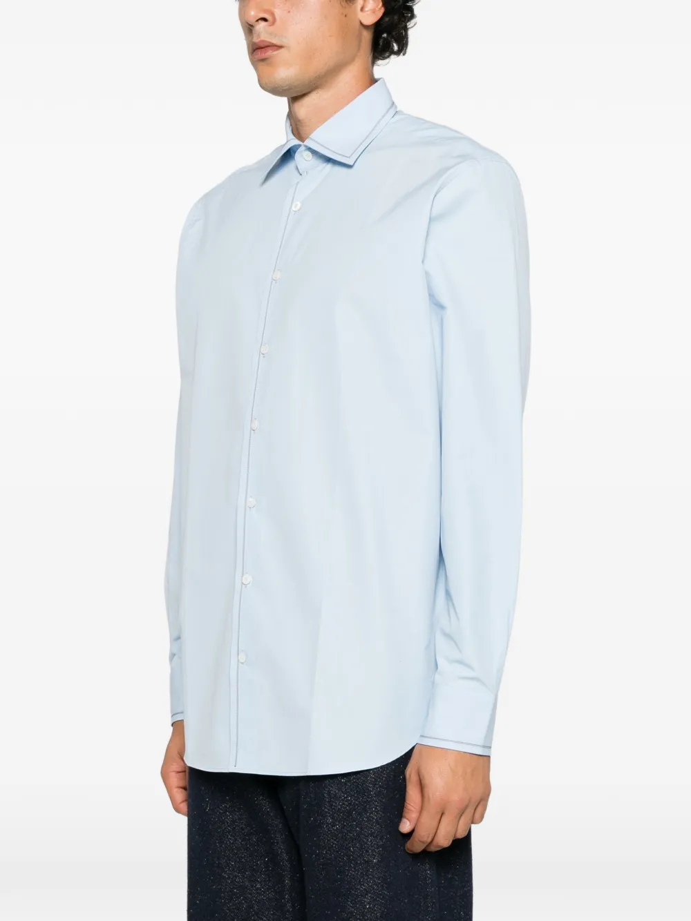 Prada contrast-stitch buttoned shirt Blauw