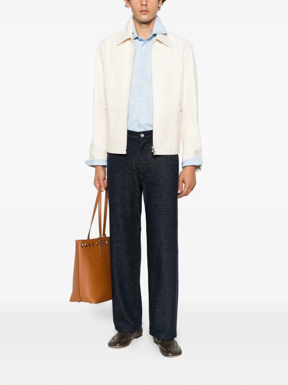 Prada contrast-stitch buttoned shirt Blauw