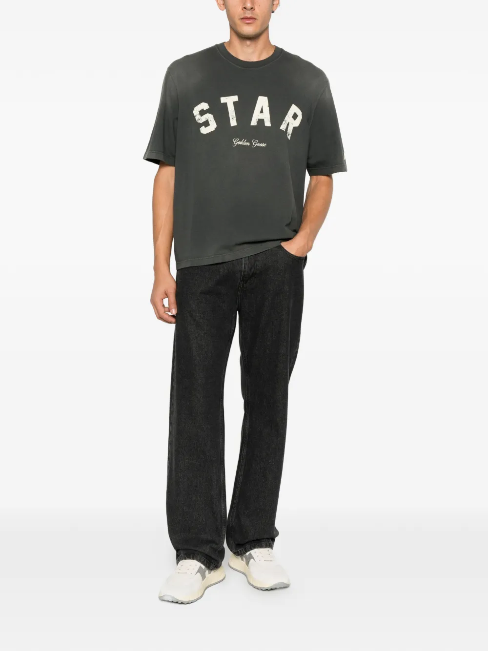 Golden Goose logo-print distressed T-shirt Grijs