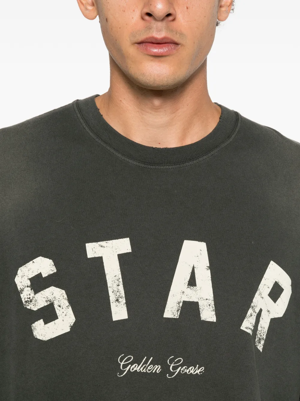 Golden Goose logo-print distressed T-shirt Grijs