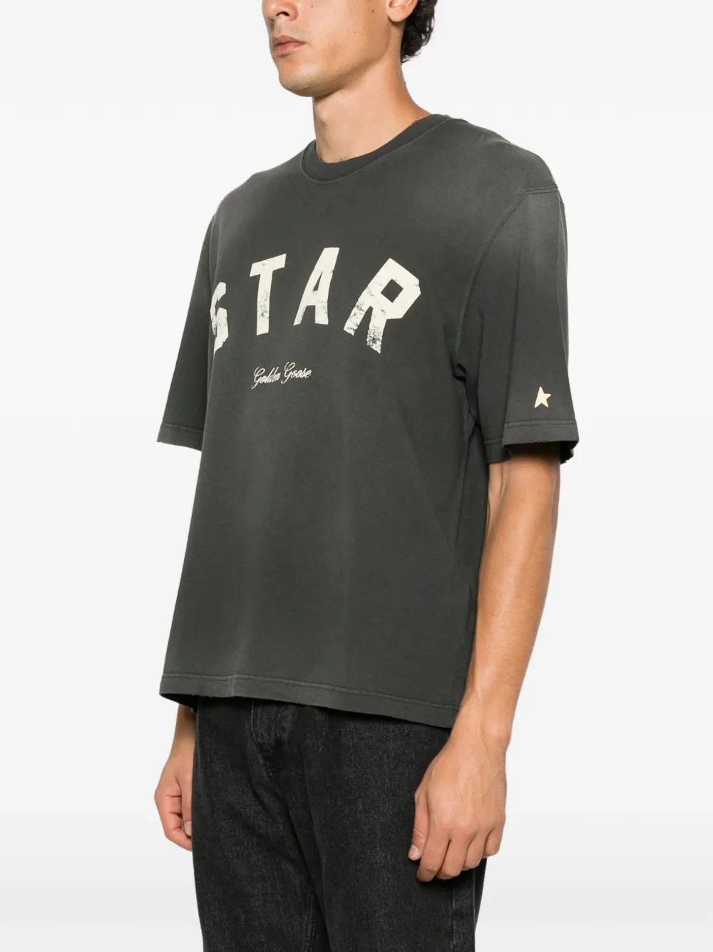 Golden Goose logo-print distressed T-shirt Grijs