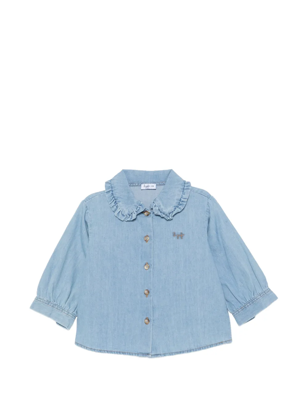Il Gufo ruffled-collar embroidered-logo shirt Blauw