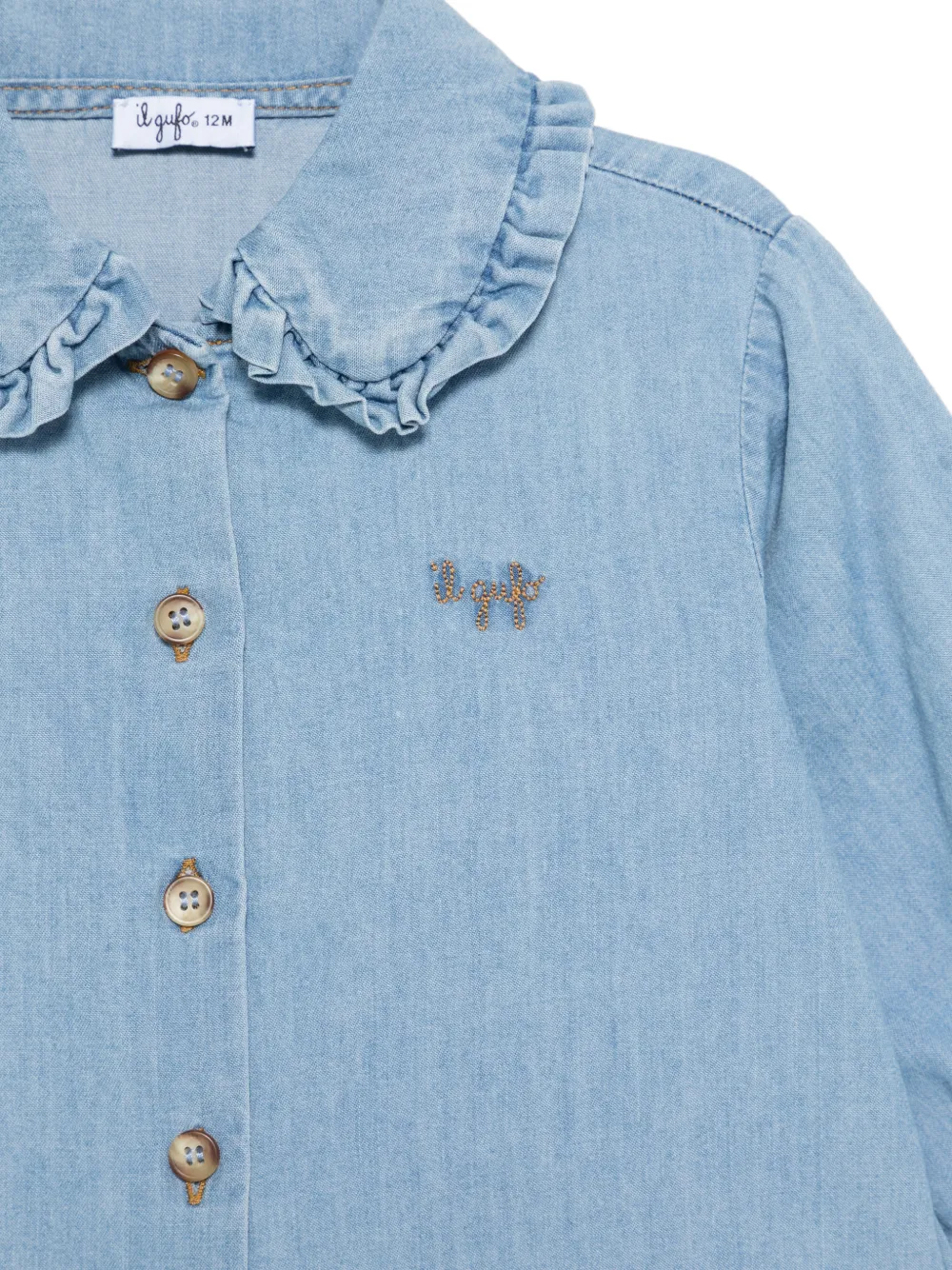 Il Gufo ruffled-collar embroidered-logo shirt Blauw