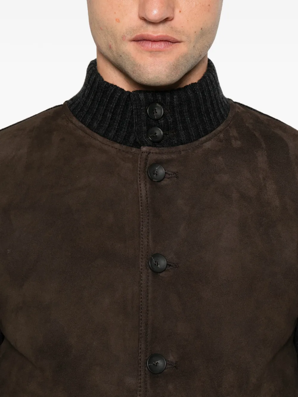 THE JACK LEATHERS suede panelled knitted jacket Bruin