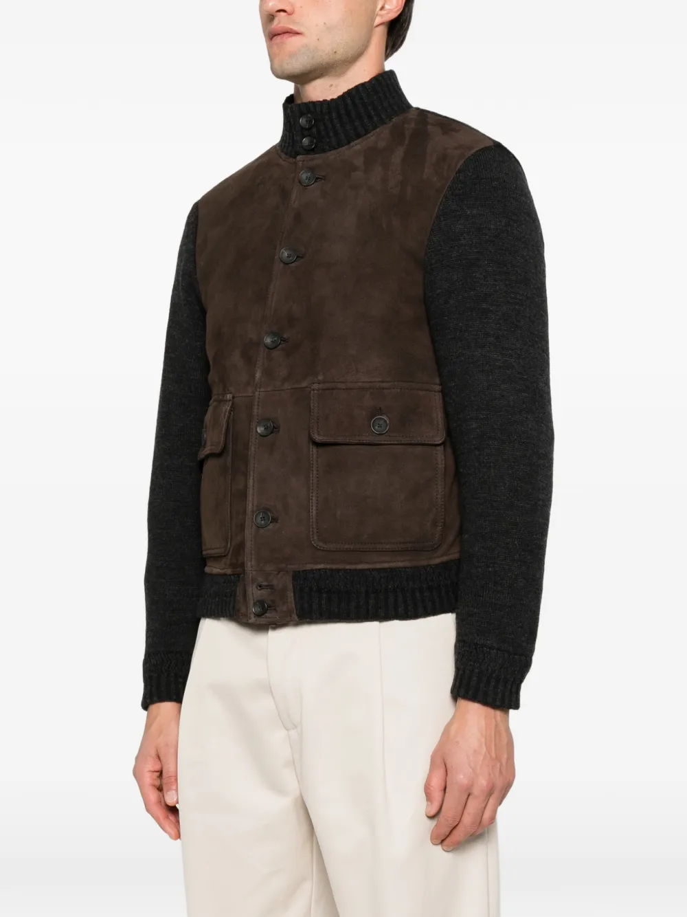THE JACK LEATHERS suede panelled knitted jacket Bruin