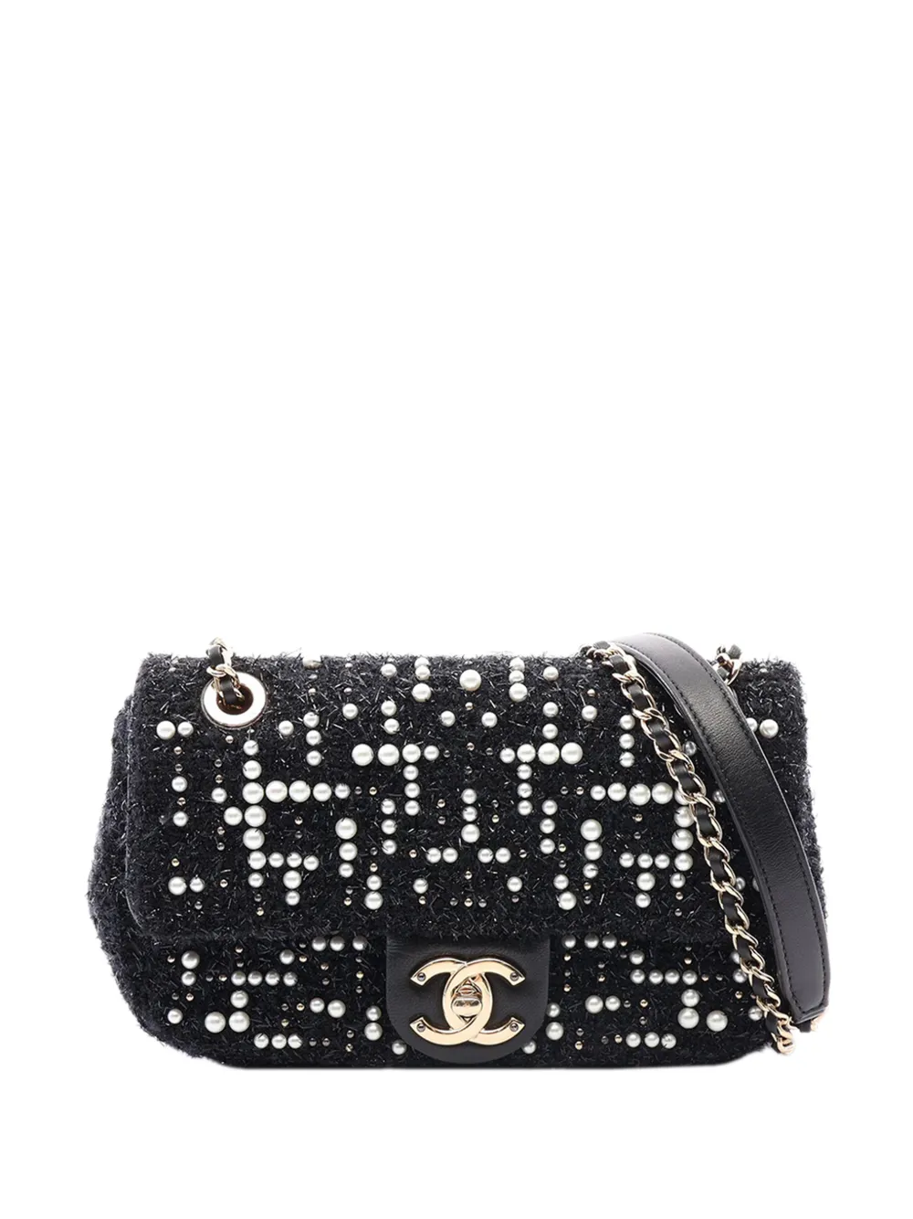 CHANEL Pre-Owned 2017-2018 Mini Tweed and Pearl Flap Bag crossbody bag - Nero