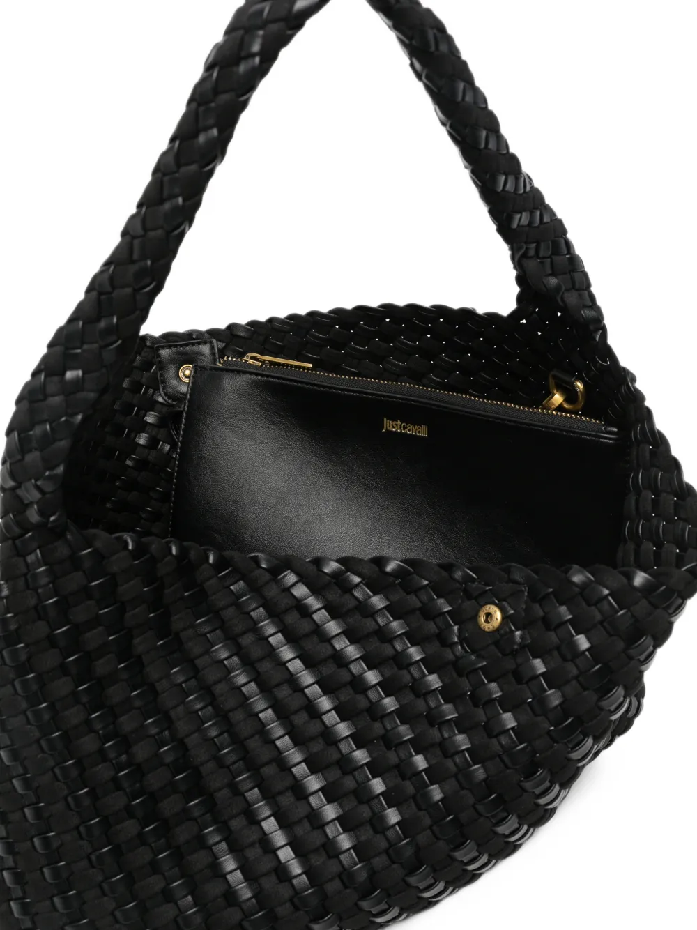 Just Cavalli woven logo-charm shoulder bag Zwart