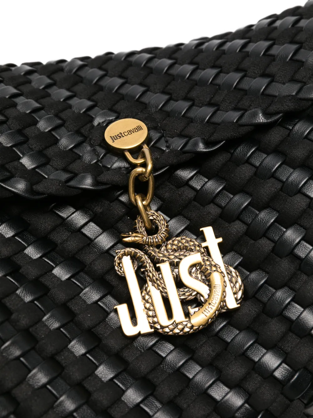 Just Cavalli woven logo-charm shoulder bag Zwart