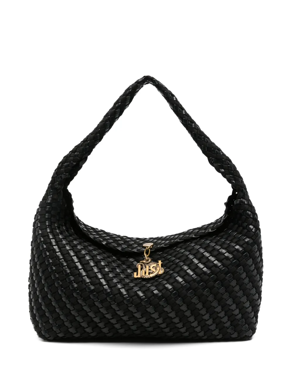 Just Cavalli woven logo-charm shoulder bag Zwart