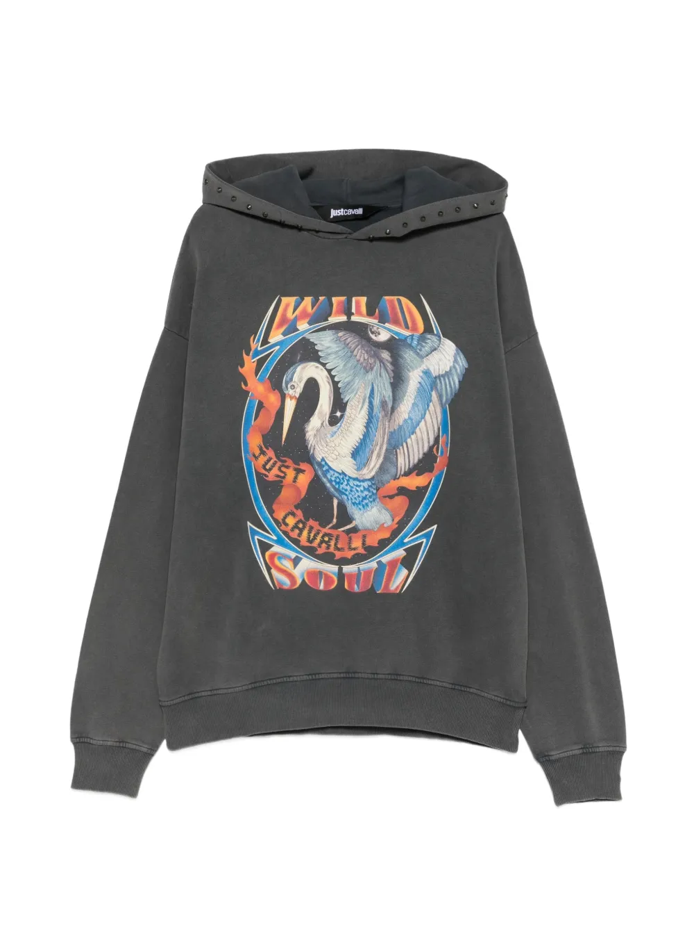 Just Cavalli graphic-print studded hoodie - Grigio