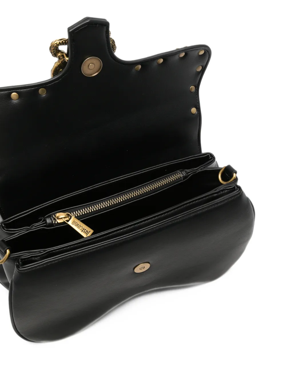 Just Cavalli snake-plaque studded shoulder bag Zwart