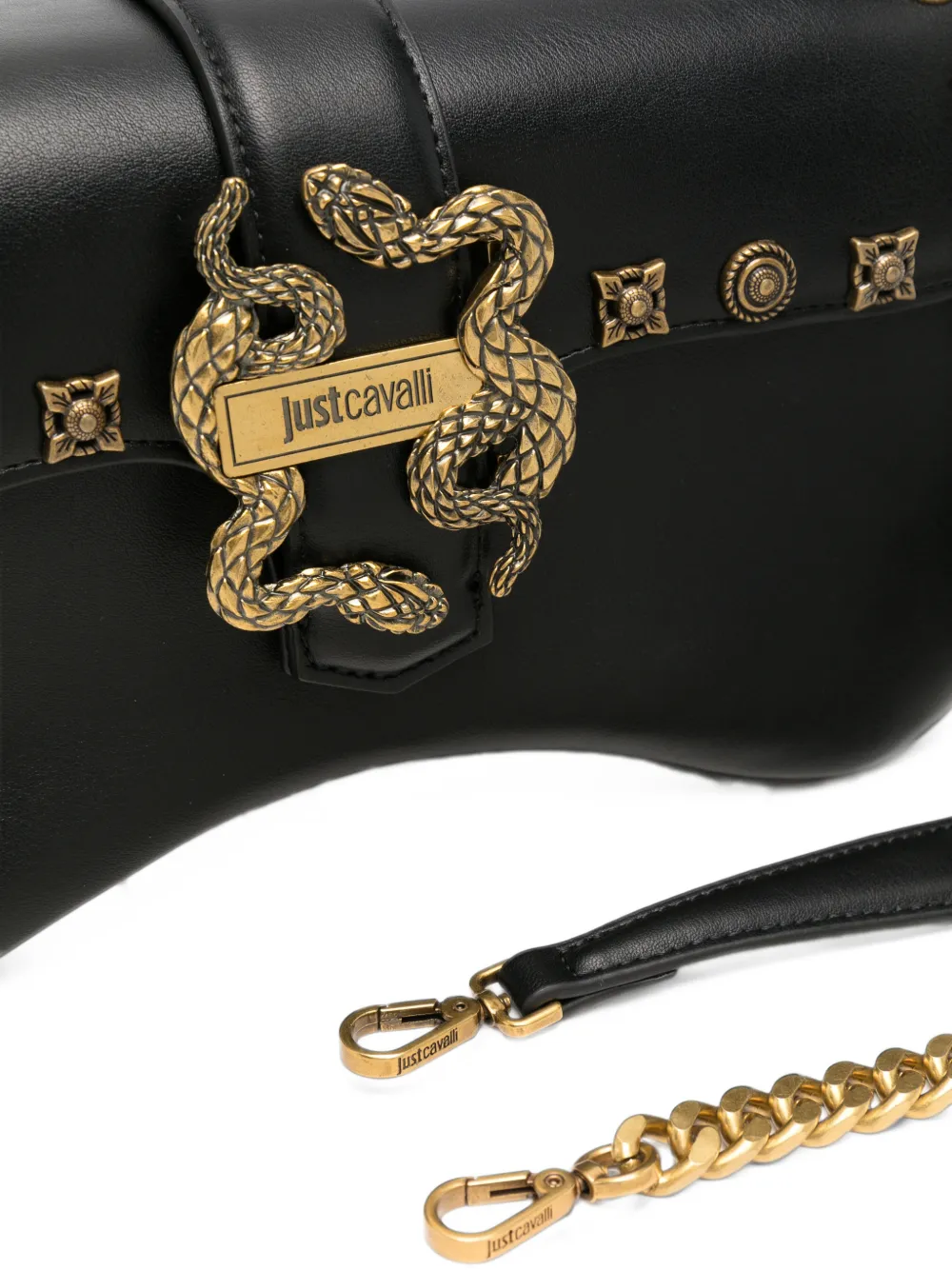 Just Cavalli snake-plaque studded shoulder bag Zwart