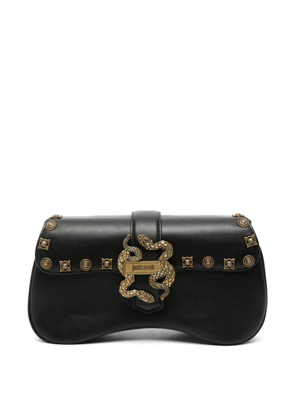 Just Cavalli snake-plaque studded shoulder bag Zwart