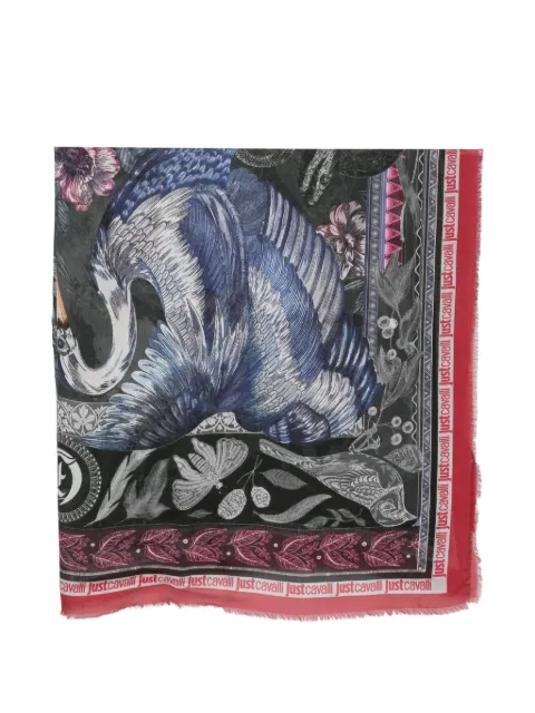 Just Cavalli mascada deshilachada con pájaros estampados